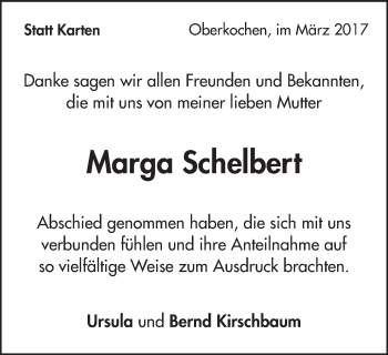 Traueranzeige von Marga Schelbert von Amtsblatt_Oko