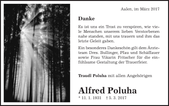 Traueranzeige von Alfred Poluha von Schwäbische Post