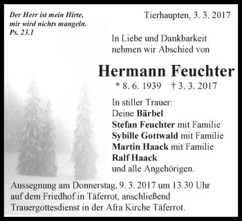 Traueranzeige von Hermann Feuchter von Gmünder Tagespost