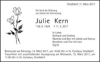 Traueranzeige von Julie Kern von Gmünder Tagespost