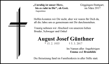 Traueranzeige von August Josef Günthner von Gmünder Tagespost