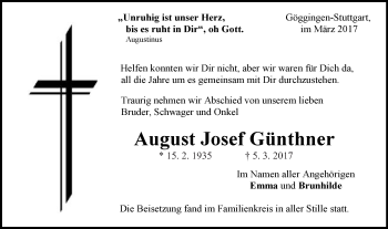 Traueranzeige von August Josef Günthner