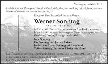 Traueranzeige von Werner Sonntag von Gmünder Tagespost