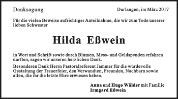 Traueranzeige von Hilda Eßwein von Gmünder Tagespost