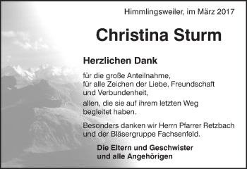 Traueranzeige von Christina Sturm von Schwäbische Post
