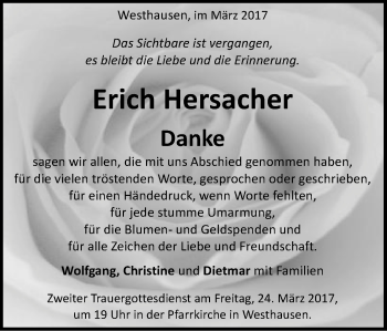 Traueranzeige von Erich Hersacher von Schwäbische Post