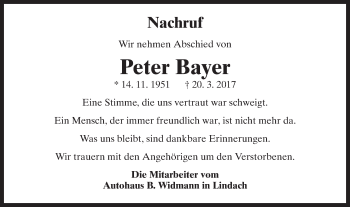 Traueranzeige von Peter Bayer von Gmünder Tagespost