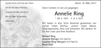 Traueranzeige von Annelie Ring von Schwäbische Post