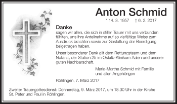 Traueranzeige von Anton Schmid von Schwäbische Post