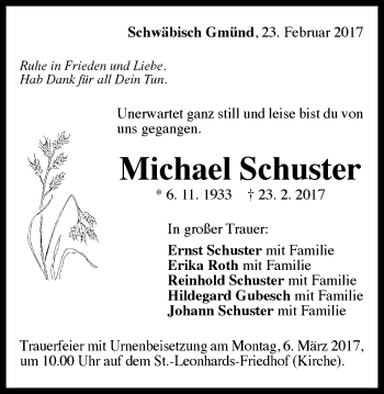 Traueranzeige von Michael Schuster von Gmünder Tagespost
