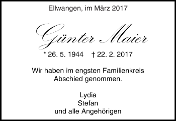 Traueranzeige von Günter Maier von Schwäbische Post