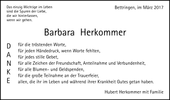 Traueranzeige von Barbara Herkommer von Gmünder Tagespost