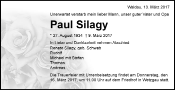 Traueranzeige von Paul Silagy von Gmünder Tagespost