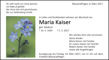 Traueranzeige von Maria Kaiser von Schwäbische Post