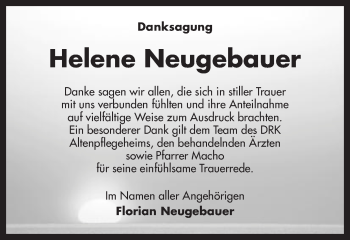 Traueranzeige von Helene Neugebauer von Amtsblatt_Oko