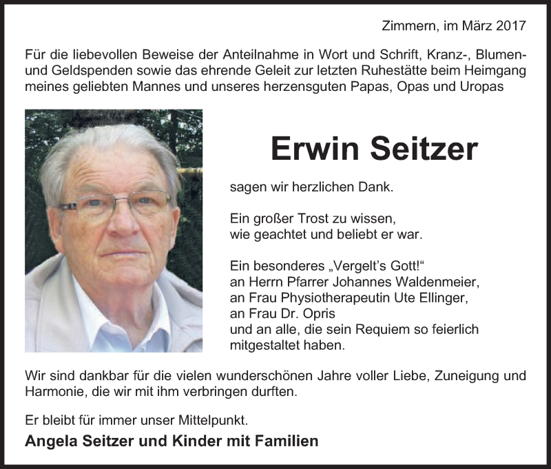  Traueranzeige für Erwin Seitzer vom 11.03.2017 aus Gmünder Tagespost