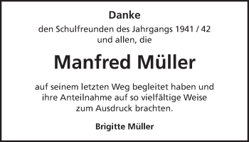 Traueranzeige von Manfred Müller von Amtsblatt_Oko