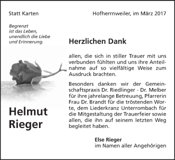 Traueranzeige von Helmut Rieger von Schwäbische Post