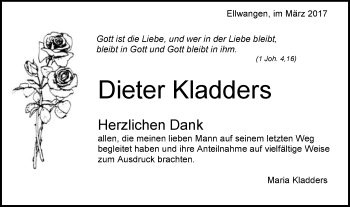 Traueranzeige von Dieter Kladders von Schwäbische Post