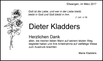 Traueranzeige von Dieter Kladders