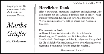 Traueranzeige von Martha Grießer von Gmünder Tagespost