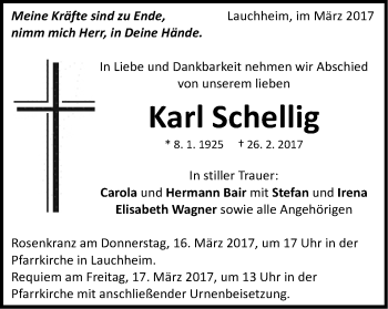 Traueranzeige von Karl Schellig von Schwäbische Post