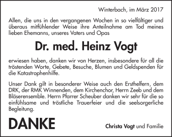 Traueranzeige von Heinz Vogt von Schwäbische Post