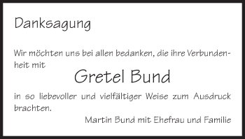 Traueranzeige von Gretel Bund von Gmünder Tagespost