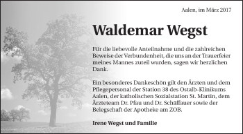 Traueranzeige von Waldemar Wegst von Schwäbische Post