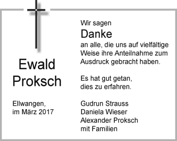 Traueranzeige von Ewald Proksch von Schwäbische Post