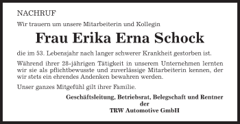 Traueranzeige von Erika Erna Schock von Gmünder Tagespost