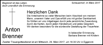 Traueranzeige von Anton Brenner von Schwäbische Post