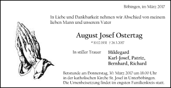 Traueranzeige von August Josef Ostertag von Gmünder Tagespost