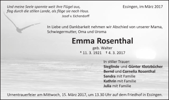 Traueranzeige von Emma Rosenthal von Schwäbische Post