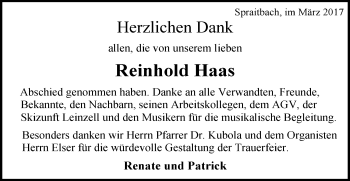 Traueranzeige von Reinhold Haas von Gmünder Tagespost