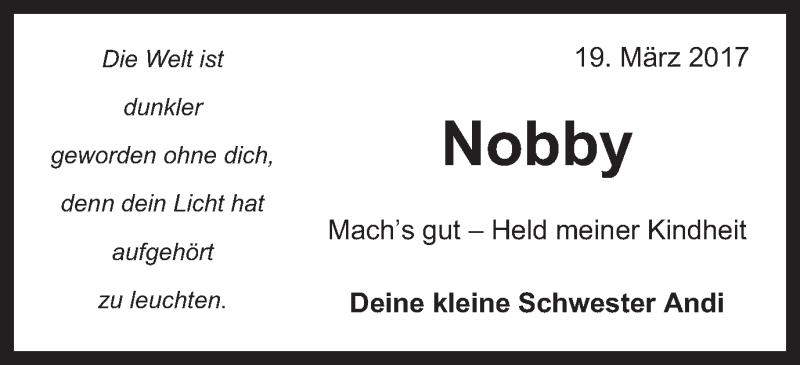  Traueranzeige für Norbert Nowakowski vom 21.03.2017 aus Schwäbische Post