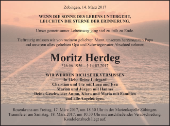 Traueranzeige von Moritz Herdeg von Schwäbische Post
