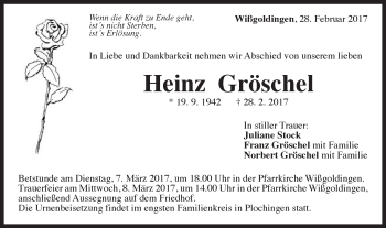 Traueranzeige von Heinz Gröschel  von Gmünder Tagespost