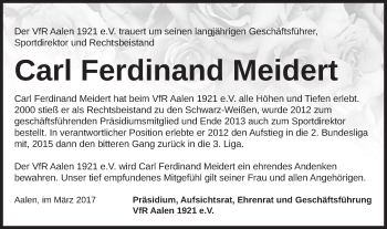 Traueranzeige von Carl Ferdinand Meidert von Schwäbische Post