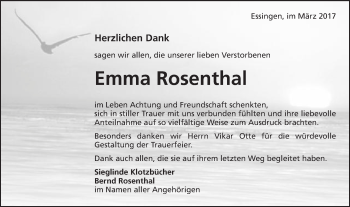 Traueranzeige von Emma Rosenthal von Schwäbische Post