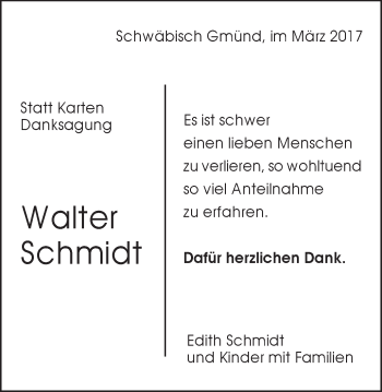 Traueranzeige von Walter Schmidt von Gmünder Tagespost