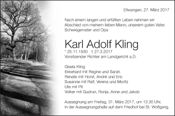 Traueranzeige von Karl Adolf Kling von Schwäbische Post