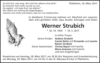 Traueranzeige von Werner Strubich von Schwäbische Post