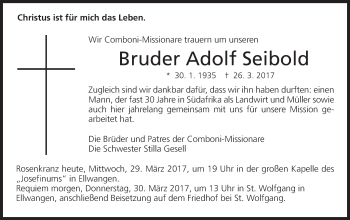 Traueranzeige von Adolf Seibold von Schwäbische Post