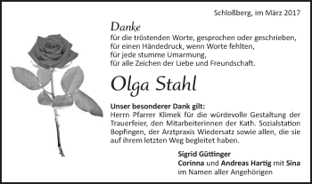 Traueranzeige von Olga Stahl von Bopfinger Stadtanzeiger