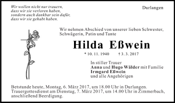 Traueranzeige von Hilda Eßwein von Gmünder Tagespost