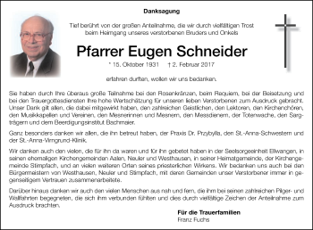 Traueranzeige von Eugen Schneider von Schwäbische Post