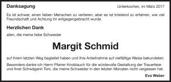 Traueranzeige von Margit Schmid von Schwäbische Post