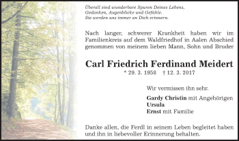 Traueranzeige von Carl Friedrich Ferdinand Meidert von Schwäbische Post
