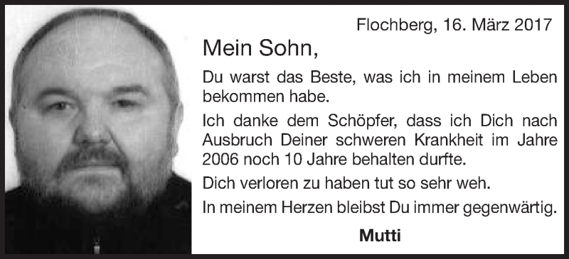  Traueranzeige für Jürgen Gloning vom 16.03.2017 aus Schwäbische Post